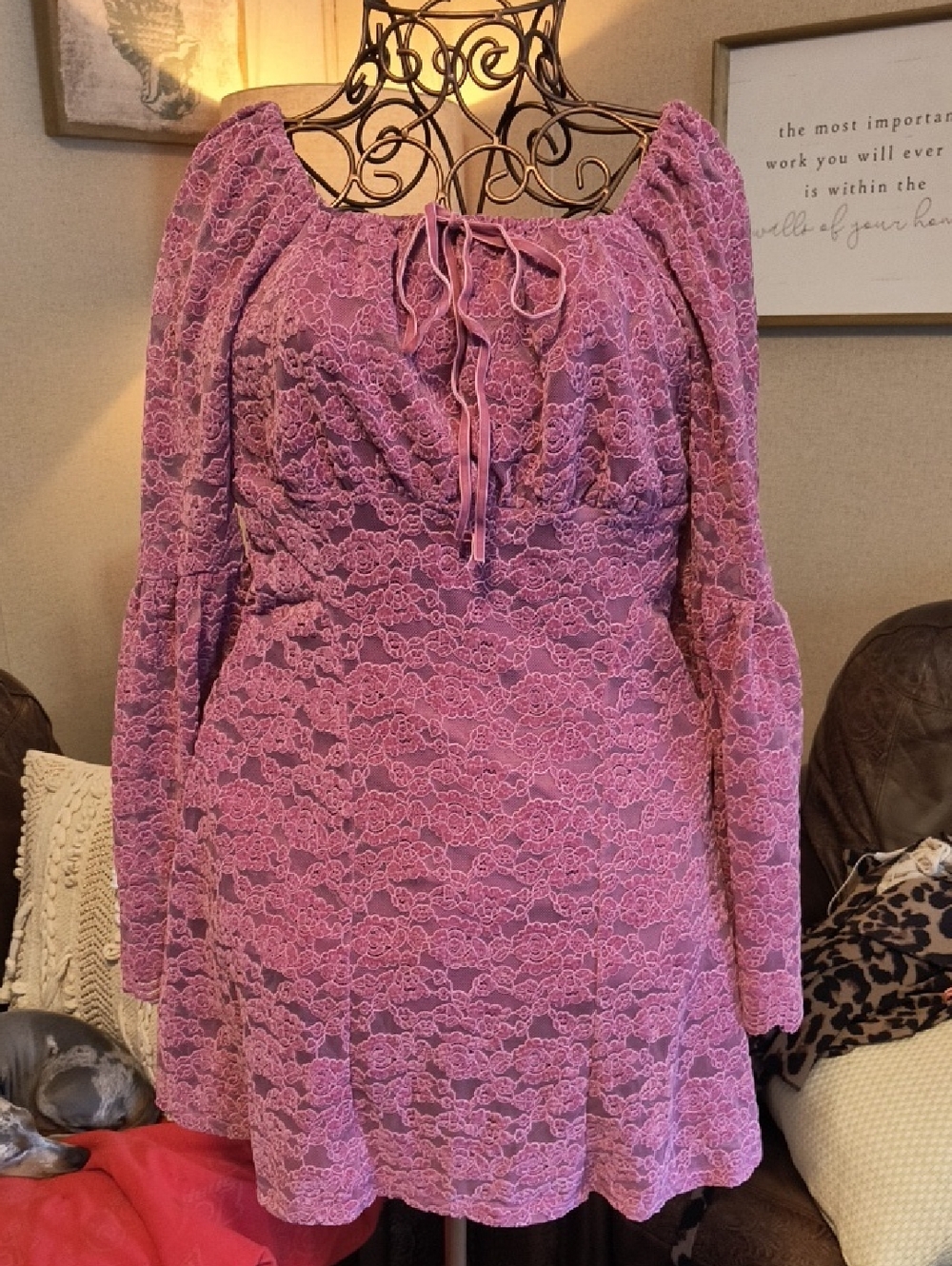 Purple Lace Long Sleeve Dress